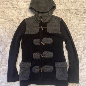 Patagonia Fashion Coat, Black and Grey with Wooden Buttons, Small